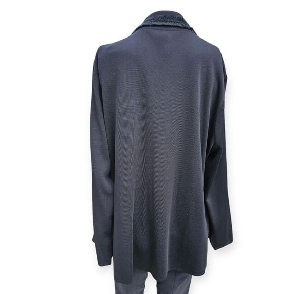 Misook Jacket Womens Medium Black Lux Collared Textured Trim Minimalist Cardigan - Picture 7 of 12